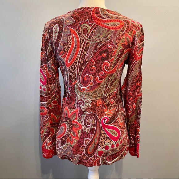 ALC Argyle Paisley Print 100% Rayon Bead Sequin V Neck Long Sleeve Blouse Small - Picture 4 of 14